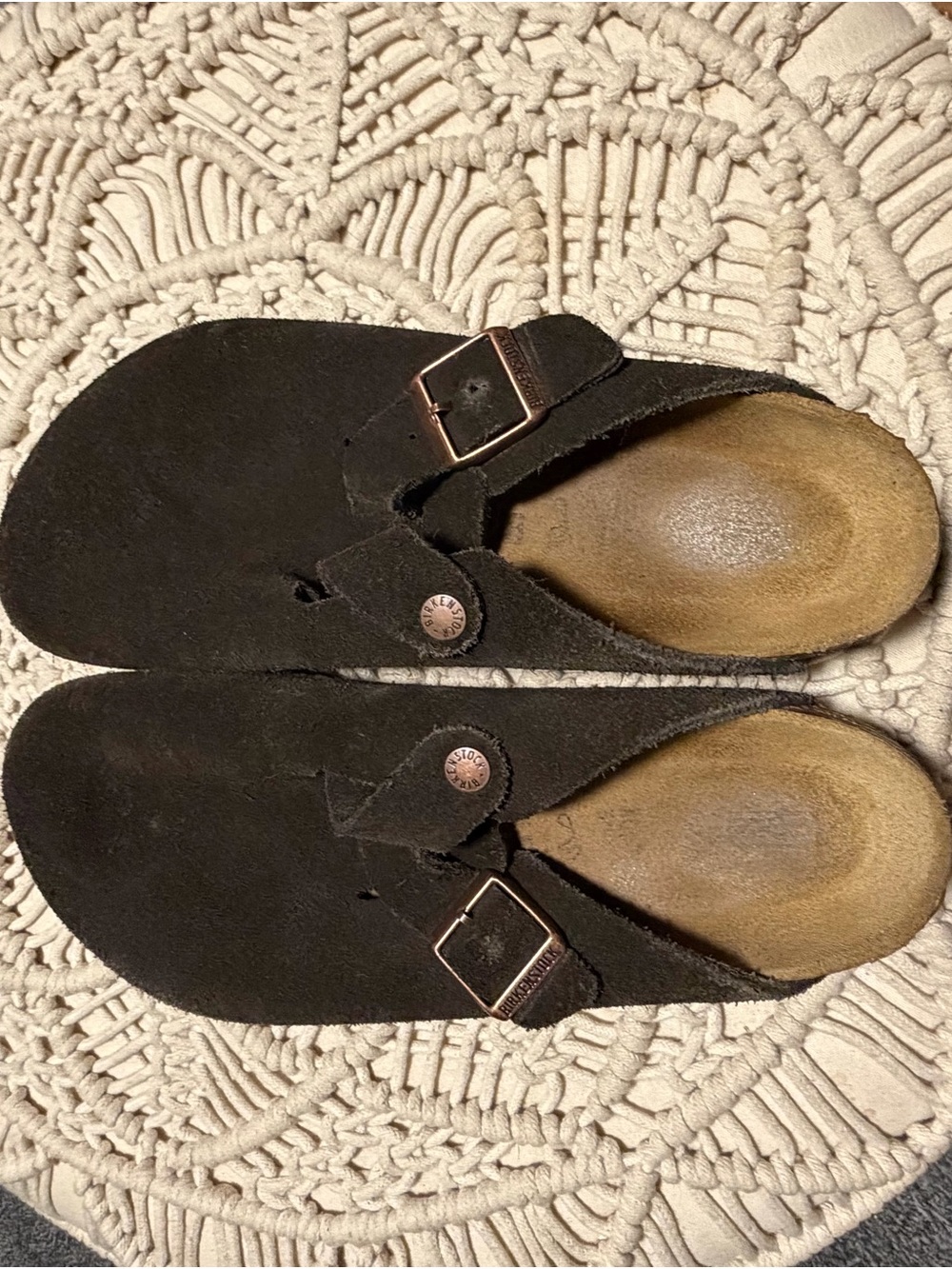 Birkenstock Black Suede Boston Clogs with Adjustable Buckles